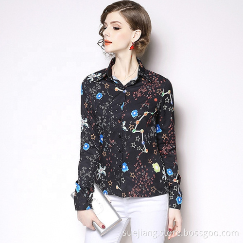 Custom Women Business Office Loose Printed Geometric Blouses